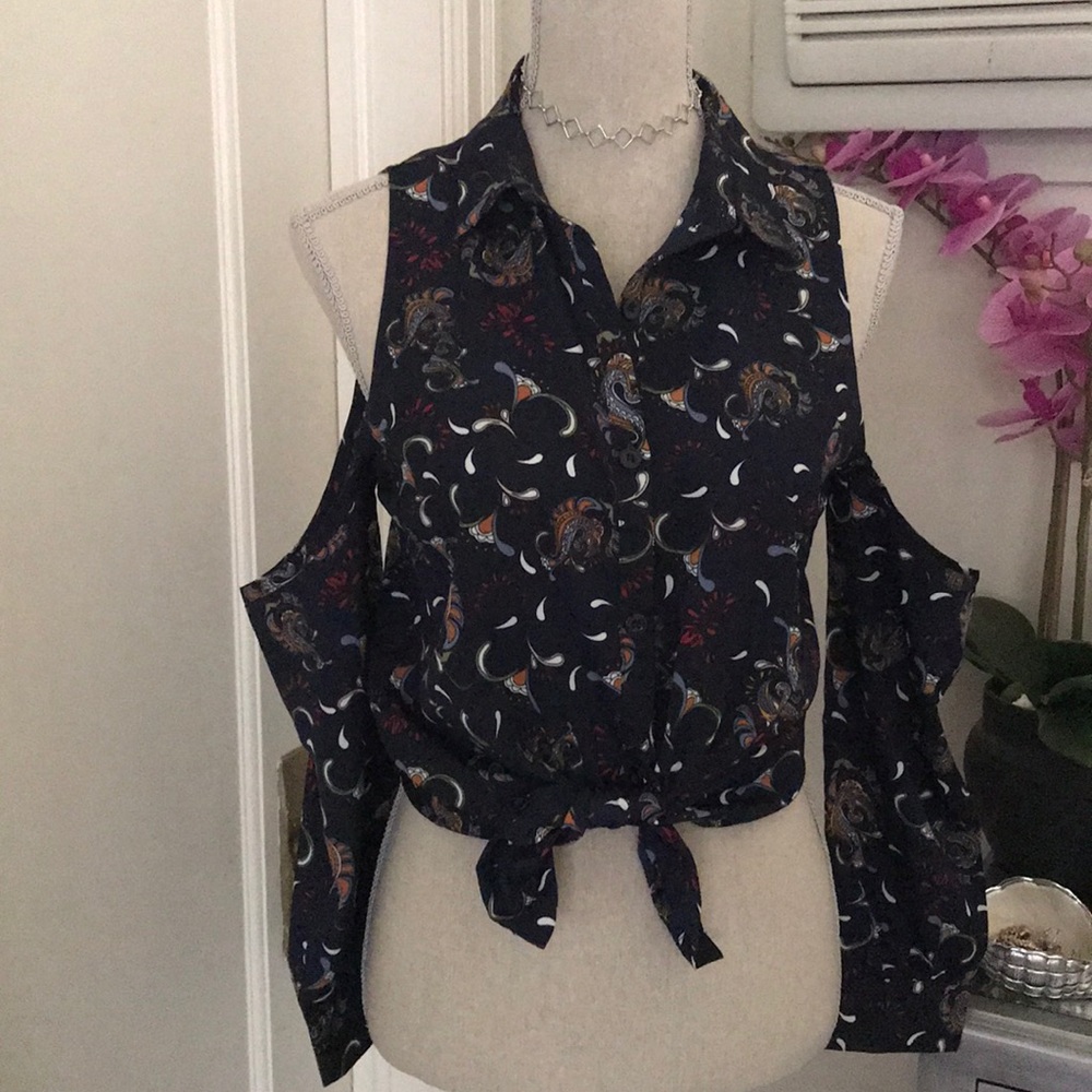 Bohemian Open Shoulder Button Down Top - image 1